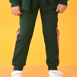 Anthrilo Glitter Side Tape Embellished Fleece Joggers - Green-picture-46