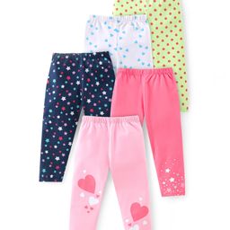Babyhug Cotton Lycra Leggings With Star & Polka Dots Print Pack Of 5 - Multicolour-image-52
