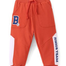 Babyhug Cotton Looper Knit Full Length Track Pant Soccer Ball Embroidery - Orange-image-94