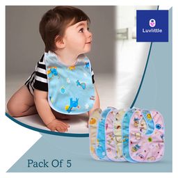 Luvlittle  Feeding Bibs With Snap Button Closure Pack of 5 - Multicolour-picture-5