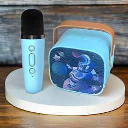 Happy Hues Karaoke Portable Bluetooth Speaker with a Wireless Microphone - Blue Space-24