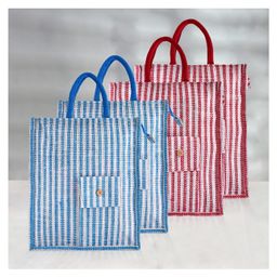 Kuber Industries Shopping Bag  Jute Carry Bag  Zipper Grocery Bag with Handle  Reusable Shopping Bag  Carrying Bag With Front Pocket  Lining-Grocery Bag  Medium  Pack of 4  Multi-image-74