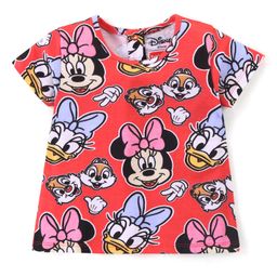 Babyhug Disney 100% Cotton Knit Half Sleeves T-Shirt with Minnie Mouse Print - Red-image-68