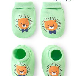 Babyoye 100% Interlock Cotton Knit With Eco-Jiva Finish Mittens and Booties with Lion Print - Green-image-37