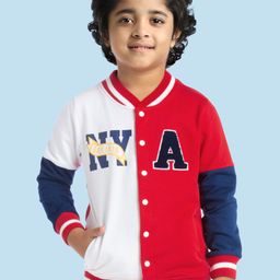Babyhug Full Sleeves Front-Open Bomber Jacket With Embroidery Detailing - Multicolour-image-3