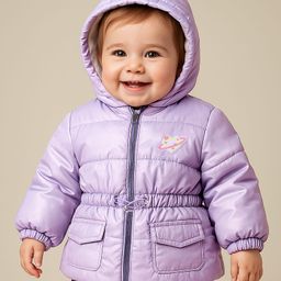 Babyoye Woven Full Sleeves Padded Hooded Jacket With Heart Patch Detailing - Purple-image-77