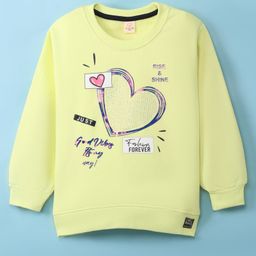 Olio Kids Fleece Knit Full Sleeves Sweatshirt With Foil Text & Heart Print - Light Green-image-54