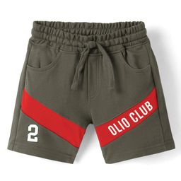 Olio Kids Cotton Knit Above Knee Length Cut & Sew Shorts with Text Print - Olive Green-image-99