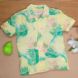 The Lion and the Fish Viscose Half Sleeves Floral Printed Shirt - Yellow-image-68