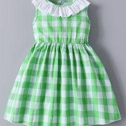 Mark & Mia Cotton Sleeveless Checkered Frock - Light Green-image-32