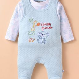 Wonderchild Animal Embroidered Romper With Full Sleeves Tee - White & Baby Blue-image-51