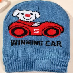 Little Palz Woollen Dog & Car Printed Cap - Blue-image-51