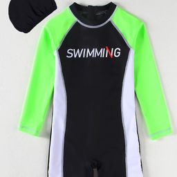 Pine Active Legged Swimsuit With Cap - Green-image-58