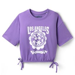 Pine Kids Cotton Knit Half Sleeves T-Shirt With Los Angeles Text Print - Purple-image-49
