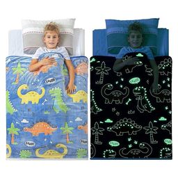 Happy Hues Dinosaur Glow in The Dark Blanket Super Soft Flannel Fleece All Season Blanket - Blue-picture-4