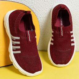 Toothless Mesh Detailed & Striped Shoes - Maroon-image-31