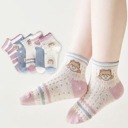 Kidofash Cotton Pack Of 5 Striped & Cute Girl Designed Socks - Pink-image-81