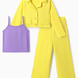 OLLINGTON St. Waffle Knit Full Sleeves Solid Color Jacket with Inner T-Shirt & Culotte Pant - Yellow-image-88