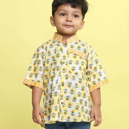 Kinder Kids Cotton Woven Half Sleeves Floral Printed Tie Dye Shirt - Yellow-image-84