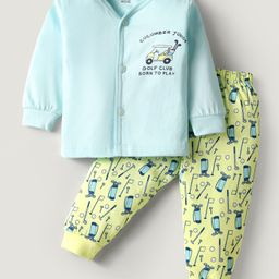 CUCUMBER Sinker Knit Full Sleeves Night Suit With Vehicle Print - Light Blue-picture-9