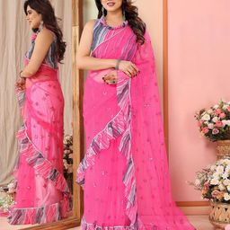 Anouk Floral Print Embillished Poly Georgette Saree-picture-12