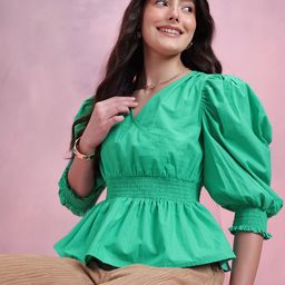 DressBerry Smocked Pure Cotton Peplum Top-image-20