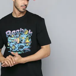 Reebok Classic Unisex Black & Pink Pure Cotton Printed Destination T-shirt-picture-37