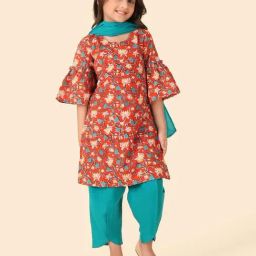 Fabindia Girls Rust & Blue Cotton Printed Salwar Set-image-37
