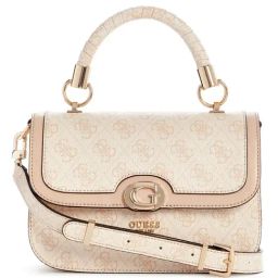 Guess Sand Logo Printed Orlina Logo Top Handle Satchel Bag-image-83