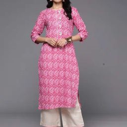 Indo Era Pink Cotton Printed Straight Kurta-image-63