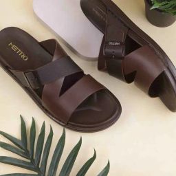 Metro Men's Brown Cross Strap Sandals-image-82