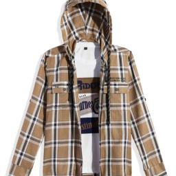 Cavio Boys Khaki Cotton Chequered Shirt with T-Shirt-image-53