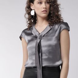 MISH Women Charcoal Grey Solid Satin Finish Top-picture-14