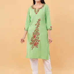 Kala Maison Women Floral Thread Work Embroidered Straight Kurta-11