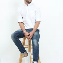 MIRAAN Men Modern Mandarin Collar Solid Cotton Casual Shirt-image-57