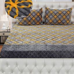 MORADO Grey & Orange Floral 260 TC Queen Bedsheet with 2 Pillow Covers-image-106