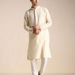 Manyavar Men Floral Woven Design Kurta With Churidar-image-38