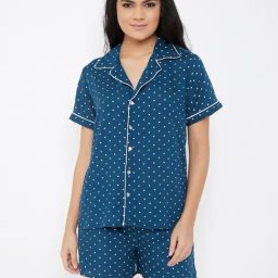 Clovia Blue Printed Shirt With Shorts-image-90