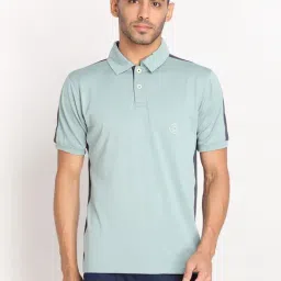 Chkokko Sea Green Regular Fit Colour Block Polo T-Shirt-image-55