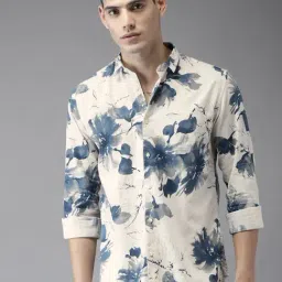 Bene Kleed Cream Slim Fit Floral Print Shirt-image-76