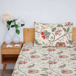 Ariana Green & Beige Cotton 144 TC Single Bedsheet With 1 Pillow Cover-image-53