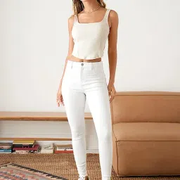 American Eagle Outfitters White Cotton Mid Rise Jeans-image-7