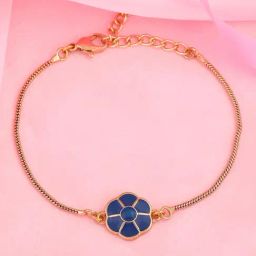 Estele Gold-Plated Blue Floral Bracelet with Enamel for Women-image-94