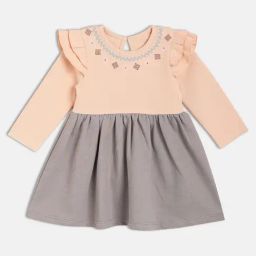 MINIKLUB Girls Pink & Grey Knit Full Sleeve Solid Dress-image-12