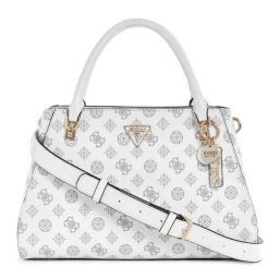 Guess White Logo Printed Noelle Luxury Satchel Bag-image-15