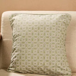 Fabindia Standalone Olive Green & Beige Geometric Printed Cotton Square Cushion Cover-5
