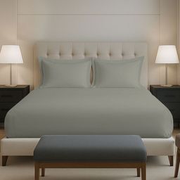 PIZUNA LINENS Silver-Toned Pure Cotton 400 TC Fitted Double King Bedsheet Set-2.54mx2.75m-picture-1