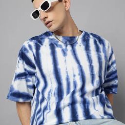 Free Authority Blue & White Cotton Oversized Tie - Dye T-Shirt-image-75