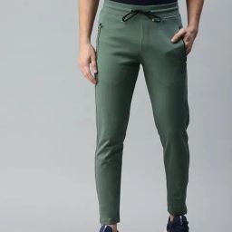 SHOWOFF Green Cotton Slim Fit Solid Trackpants-image-80