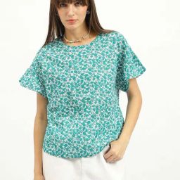 United Colors Of Benetton Blue Pure Cotton Regular Fit Printed Top-image-99
